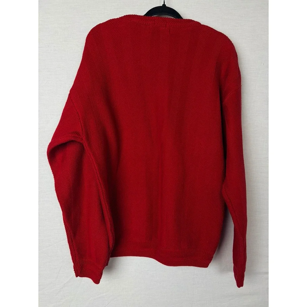 Chaps Ralph‎ Lauren Mens Red Herringbone Knit Cotton Crewneck Sweater Large